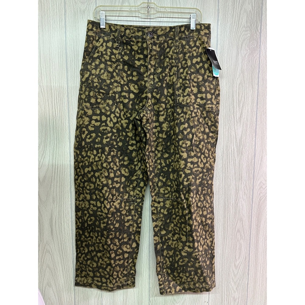 Kut From The Kloth Ashton High Rise Wide‎ Leg Barrel Pant Wood Leopard Tan 8 NEW